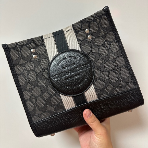 NWT! COACH Jacquard Signature Dempsey 2 way Mini Tote Bag Shoulder C7083 Black - Picture 1 of 12
